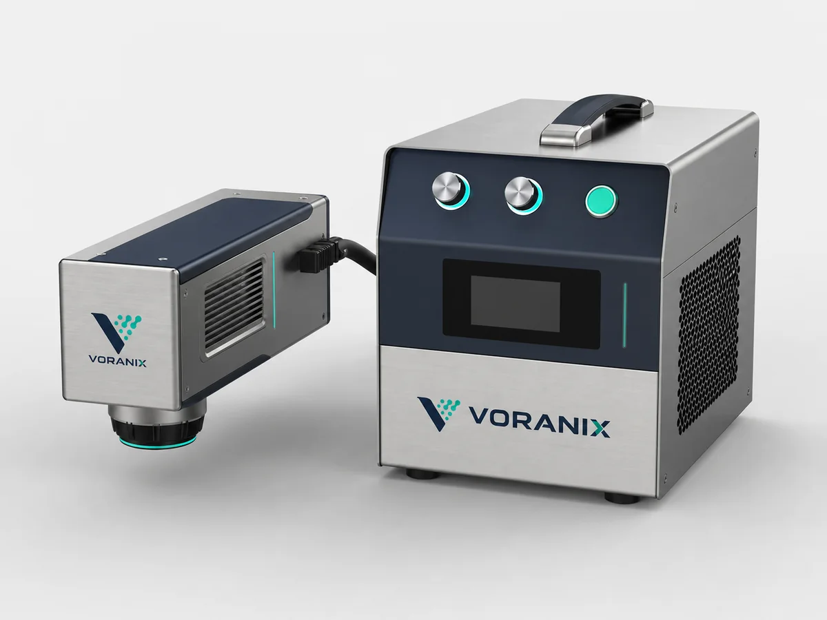 Compact VORANIX laser coding system with separate marking head and controller