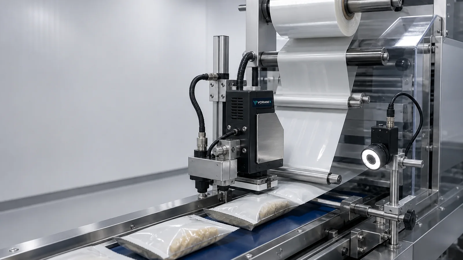 Thermal transfer overprinter and machine-vision camera integrated on a flexible food packaging line