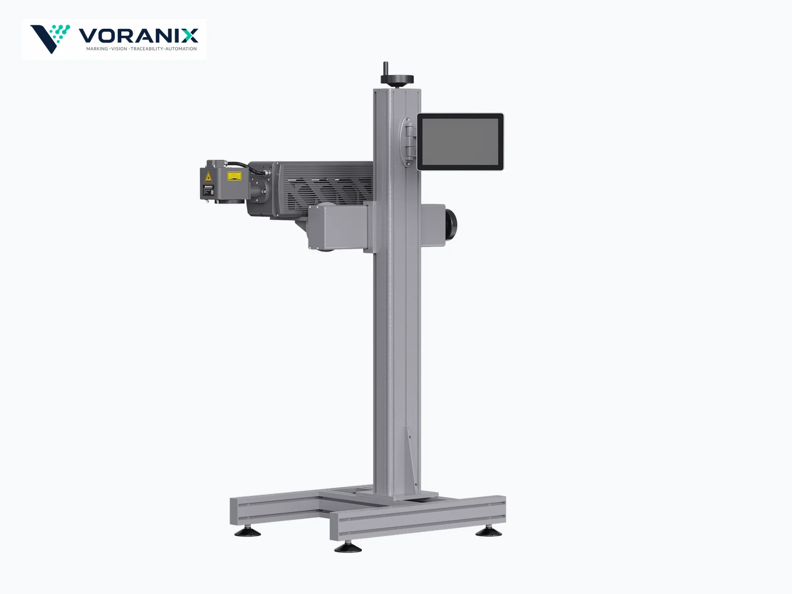 VORANIX CO2 laser marking machine front view on industrial stand