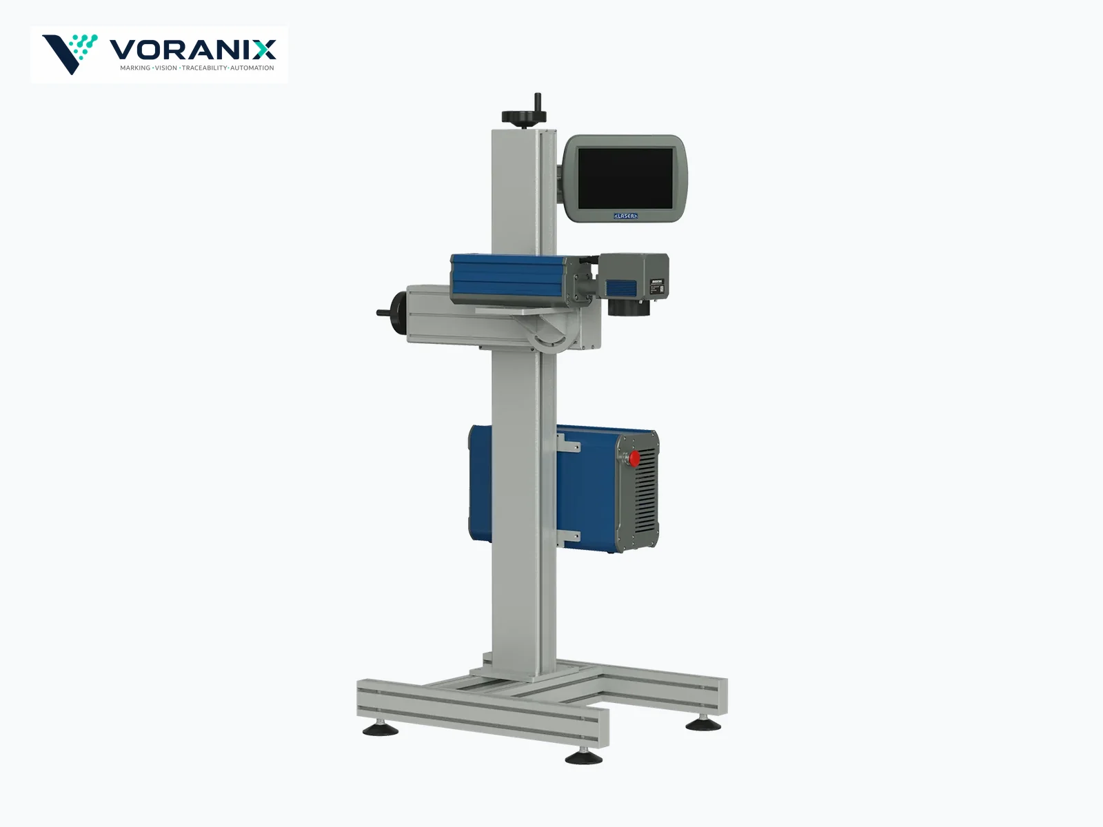VORANIX fiber laser marking machine front view on industrial stand