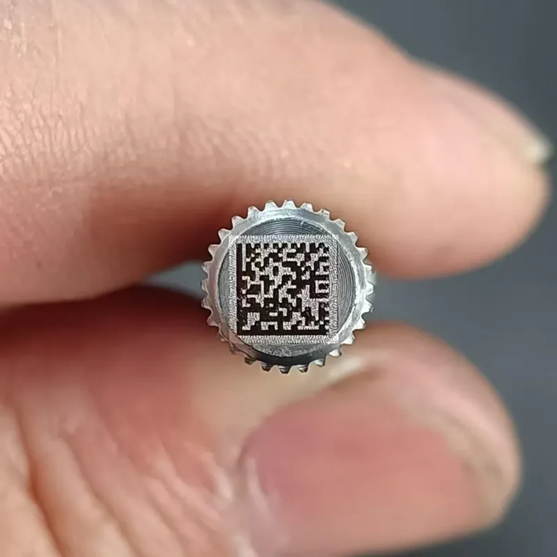 Fiber laser Data Matrix marking on a metal component