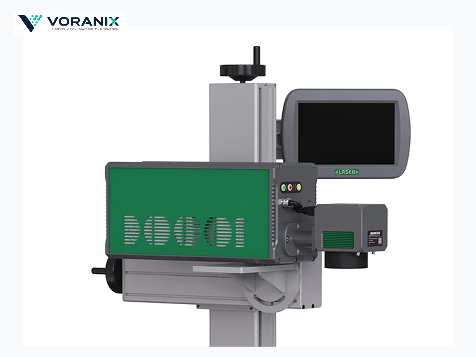 VORANIX UV laser marking head and touchscreen controller detail