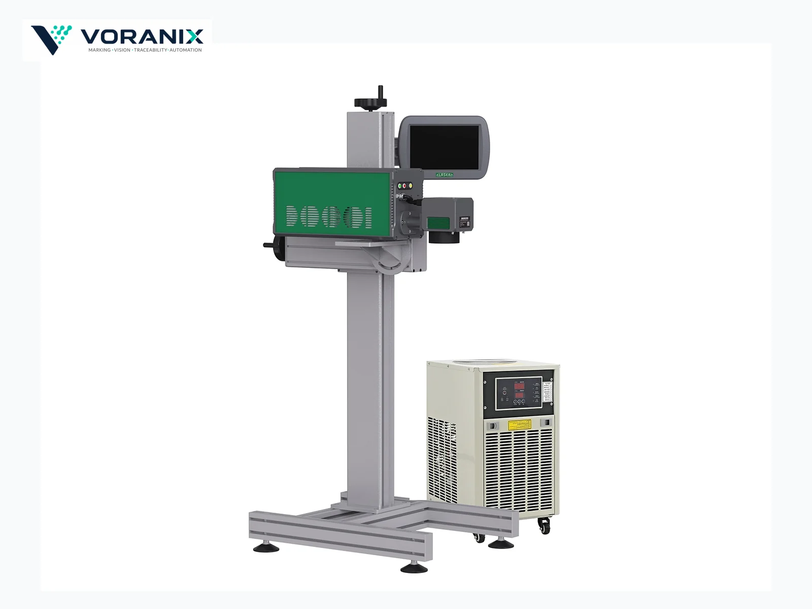 VORANIX UV laser marking machine front view with controller and water chiller