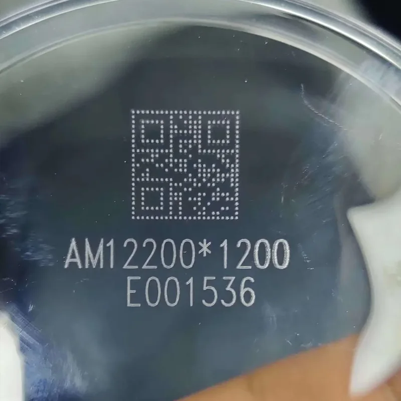 UV laser QR code and text on transparent plastic