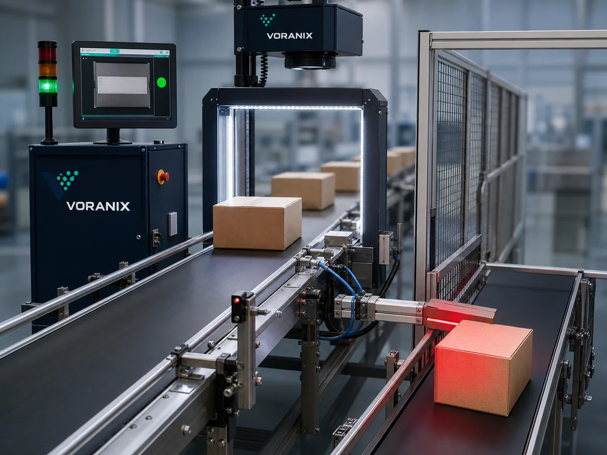 VORANIX vision inspection system rejecting a nonconforming carton